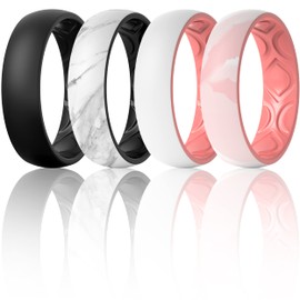 ThunderFit Silicone Wedding Bands for Women, Breathable 2 Layers 5.5mm Wide 1.5mm Thick - 1/4/8/10 Variety Multipack (Sizee 5.5-6 (16.5mm))