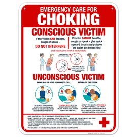 Emergency Care For Choking Conscious Victim Unconscious Victim Sign, 18x24 Inches, 55 mil thick HDPS (high density polystyrene), Made in USA by Sigo Signs