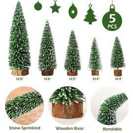Fayavoo Mini Christmas Tree Bottle Brush Christmas Trees, 5Pcs Small Artificial Tabletop Christmas Trees, Miniature Sisal Frost Christmas Trees for Winter Snow Ornaments Christmas Crafts