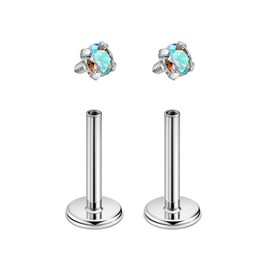 FANSING Stud Earrings for Women Surgical Steel Earrings Internally Threaded Labret Studs Cartilage Earring Helix Rook Conch Tragus Earrings Silver/Multi 3.0mm CZ, 18 Gauge 8mm Post