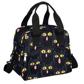 AUUXVA Insulated Lunch Bag Box for Women Cute Frog Reusable Lunch Box Cooler Tote Bag for Adult Lunch Container for work Picnic (Black Cat)