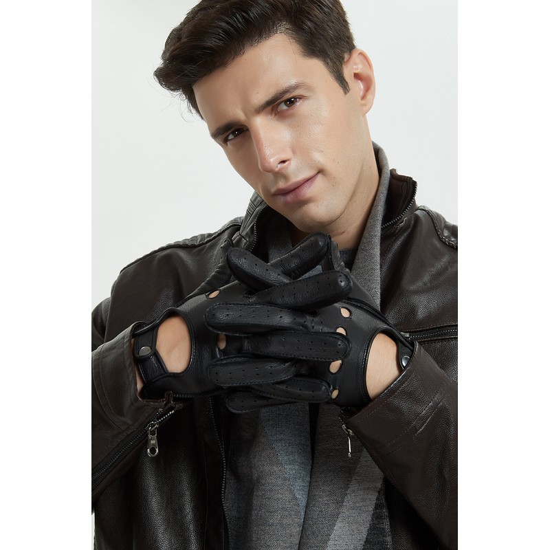 ZLUXURQ Men's Leather Driving Gloves, Unlined Gloves -