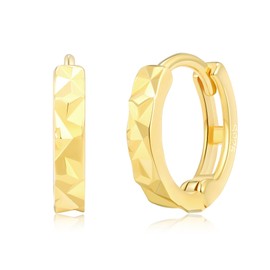 Diamond Cut Solid S925 Hoop Huggie Earrings;14K Gold Silver Huggie Style Earrings; Hypoallergenic Helix Cartilage|Multiple Holes Hoops;, 10mm(Inner 7mm), Sterling Silver, No Gemstone