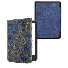 kwmobile Case Compatible with Pocketbook Verse/Verse Pro/Verse Color/Vivlio Light/Light HD Case - eReader Cover - Golden Mandalas Yellow/Dark Blue