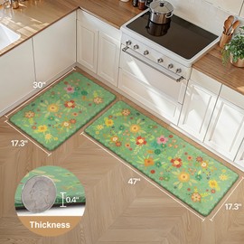 GENIMO Kitchen Mats for Floor 2PCS, Cushioned Kitchen Rugs Non Slip Washable, Anti Fatigue Mat Waterproof, Comfort Standing Mat Rug for Office, Home, Sink, Laundry, 17.3"x47"+17.3"x30", LightGreen