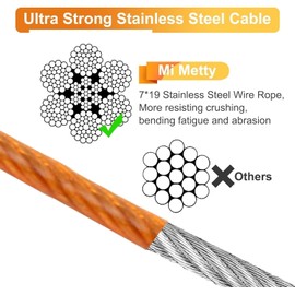 Mi Metty Dog Tie-Out Cable and Stake 50ft Heavy Duty Cable for Dogs with16 Ground Stake - Ideal for Yard, Camping, and Beach for Medium to Large Dogs Up to 120 lbs(Orange and Black, 50 ft/120Ibs)