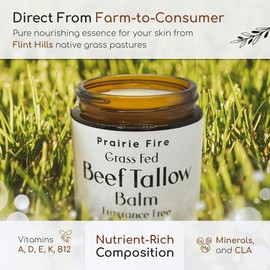 Prairie Fire Candles Beef Tallow Balm - 8 oz - Organic Grass Fed and Finished - Moisturizing Skin Care Tea Tree