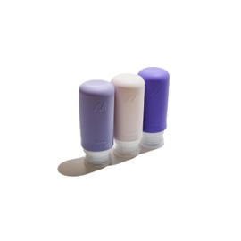 Muitomas, Reiseflaschen mit transparentem Gehäuse, 3 Reiseflaschen aus Silikon, 98 ml, Reisebehälter für Silikonflüssigkeiten, Lila
