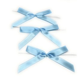 Weststone 50pcs 2 1/2" Solid Light Blue or Baby Blue Satin Fabric Pre-Tied Ribbon Bows for Treat Bags, Gift Bags, Bakery Candy Bags