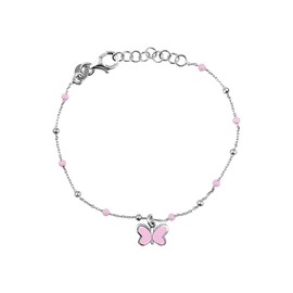 UNICORNJ Sterling Silver Kids Bracelet for Girls Butterfly Charm Pink Enamel Hand Painted | Made in Italy | Bead Chain 6.25"