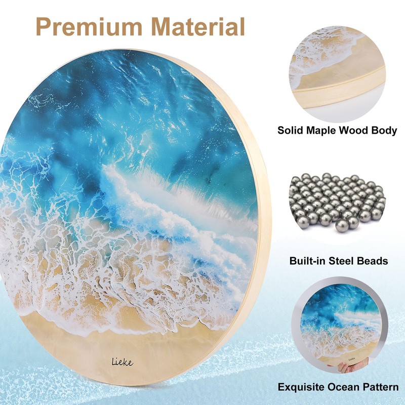 LIEKE Wooden Ocean Drum 14.7 Inch Sound Healing Instrument Meditation