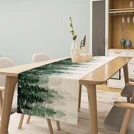 Green Forest Pine Trees Table Runner, Woodland Tabletop Scarf Home Kitchen Holiday Decor, Seasonal Farmhouse Rustic Dining Decorations Party Supply 13 X 70 Inch