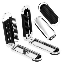 os de pelo de viaje con mini espejo, cepillo plegable de bolsillo para mujeres y niñas, mini peine de masaje para gimnasio, viaje, bolso, natación (espejo extraíble)