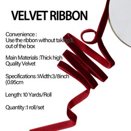 JaoZuyard Burgundy Velvet Ribbon 3/8 X 10 Yards Burgundy Red Velvet Ribbon for Gift Wrapping Christmas Decoration Crafts Wreaths Supplies Continuous Holiday Decoration Velvet Ribbon Christmas-Burgundy