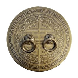 Tiazza A Pair Antique Brass Round Plate Pulls Handle Shoe Cabinet Wardrobe Cupboard Pure Copper Vintage Double Door Ring Pull (Bronze Tone)