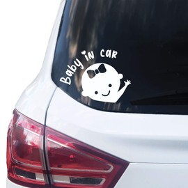 P007 Baby in Car Sticker 14 cm x 10 cm Car Sticker Baby Sticker Vinyl Baby on Board (V2 Girl, White)