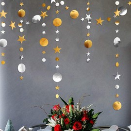Decor365 Silver Gold Star Garland Decorations Twinkle Little Star Birthday Baby Shower Graduation Party Decor Christmas New Year Eve Banner Moon Stars Starry Night Ramadan Celestial Theme Backdrop