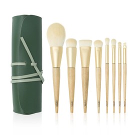 EDTRE White Gold Color Makeup Brush Set of 8, Fiber Bristles, Soft Makeup Brush Set, Makeup Tool, PU Leather Pouch, Multifunctional Daily Makeup, Portable, Convenient for Sensitive Skin, Beginner