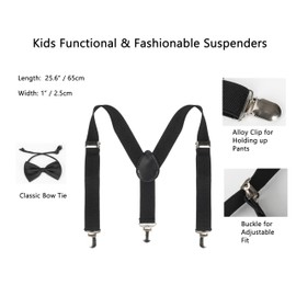 Vikodah Kids Suspenders Set for Boys Girls Toddlers Adjustable Elastic Belts with Bowtie Clips 2-10Y