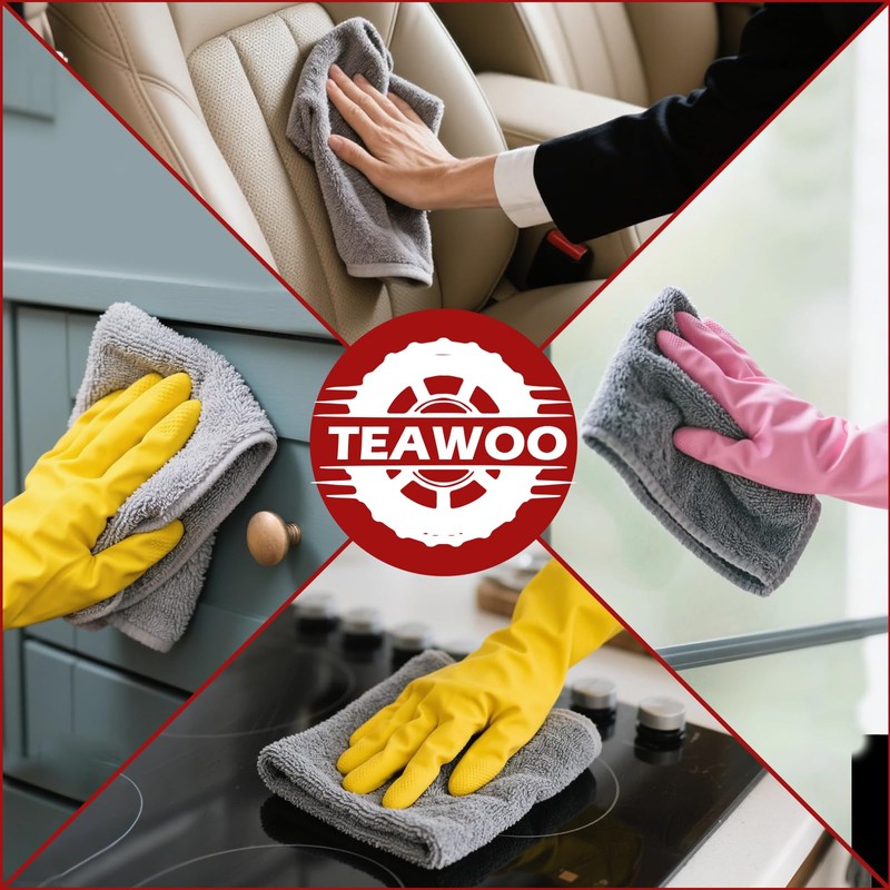 TEAWOO Microfiber Cleaning Cloths Bulk-400 Pack, Gray Microfiber Towels for