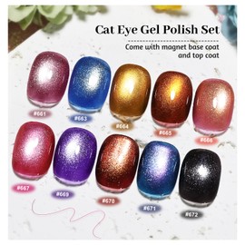 JODSONE 12 Colors Cat Eye Gel Nail Polish Set Blue Purple Red Black with Base Coat &Top Coat Magnet for DIY Salon Nails All Seasons