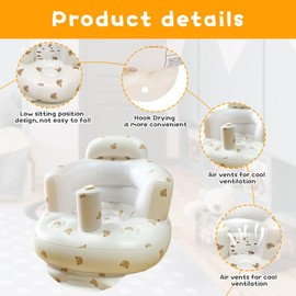 HIULLEN Baby Inflatable Seat, Baby Inflatable Chair with Built-in Air Pump, PVC Bath Chair Seat, Portable Sofa Infant Back Support, Bath Seat for Toddlers from 3-36 Months