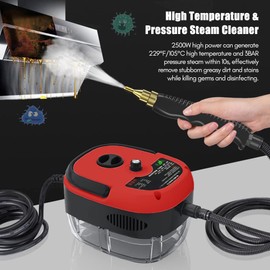Sunydog 2500W Portable Handheld Steam Cleaner High Temperature Pressurized Steam Cleaning Machine with Brush Heads for Kitchen Furniture Bathroom Car Floor Steamer Cleaning,Red
