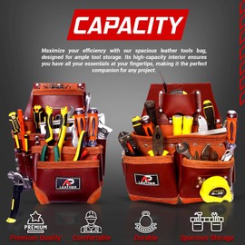 Ap-Leather Real cowhide oil tanned Leather Tool Belt/pouch/framer Set for Men/women Carpenters, Framers, Electricians, Gardeners & Construction Work with 26 Pockets.