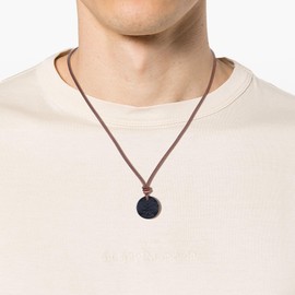 COAI Leather Necklace with Coloured Obsidian Pendant and Italian Brown Leather Cord for Men and Women, 55 cm, Stone, Obsidian