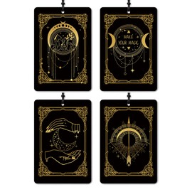 GTYNU Boho Witchy Tarot Card Car Air Freshener 4 Pcs, Mystical Abstract Black and Gold Celestial Air Freshener Hanging for Cars Books Closet Drawer, Witchy Car Accessories for Women Men