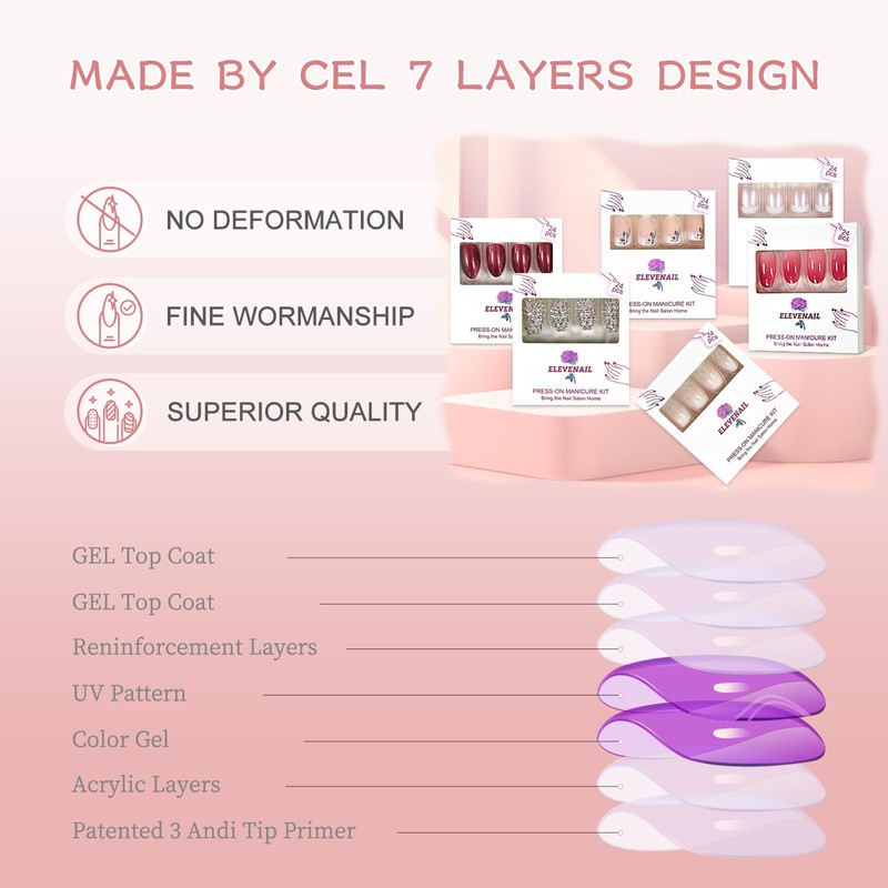 Medium Length Glossy Oval Fake Nails Light Purple Grey Press