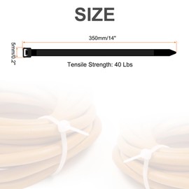 sourcing map 200pcs 14 Inch 40 Lbs Cable Zip Ties Self-Locking Long Nylon Cable Tie Wraps 3/16" for Cord Management, Black