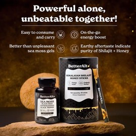 BetterAlt GOLD+ Shilajit Honey Sticks & Pure Irish Sea Moss | Supports High Absorption- 30 sticks & 60 Capsules | Edible Dietary Supplements