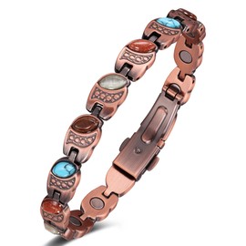 Jeracol Pure Copper Bracelets for Women, Ultra Strength Magnetic Bracelet with 3800 Gauss Magnets & Natural Turquoise & Stones, Adjustable, Jewelry Gift