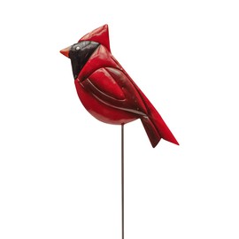 Treasure Gurus Cardinal Pot Plant Stake Painted Red Yard Art Garden Outdoor Decor Metal Bird Patio Planter