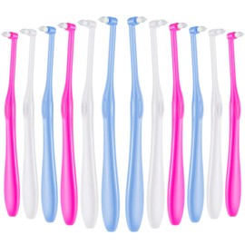 Boao 12 Pcs Tufted Toothbrush End Bulk Compact Single Tuft Brush Soft Orthodontic Toothbrush Interdental Brush Trim for Orthodontic Braces Dental Implant Denture Detail Cleaning, Small Head