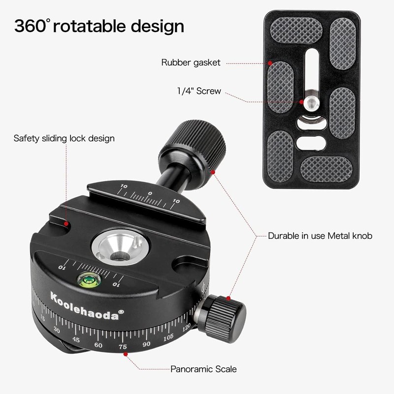 Koolehaoda Panorama Tripod Head 360 Degree Rotation Panoramic Head Aluminium
