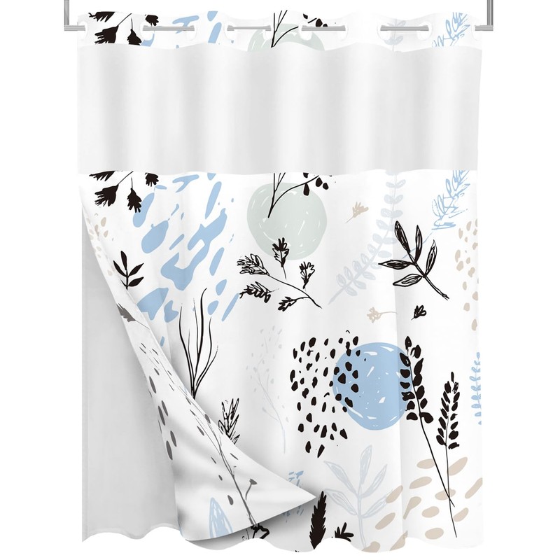 Tititex No Hooks Snap in Liner Abstract Blue Branches Shower