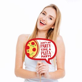 Funny Pizza Party Time - Baby Shower or Birthday Party Photo Booth Props Kit - 10 Piece