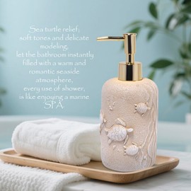ZAWUU Eco-Friendly Resin Turtle Relief Soap Dispenser with Gold Pump - Decorative Bathroom & Kitchen Sink Accessory for Vanity Countertop (Turtle)