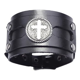 RICHARD-911 Pulsera Brazalete Cruz Cuero Piel Hombre Mujer Regalo Pareja Joyería Esclava