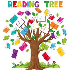 Dispowreath 77 Pcs Reading Bulletin Board Set Reading Tree Classroom Decoration Colorful Books Flowers Leaves Bulletin Board for Welcome Back to School Classroom Door Wall Library Decor