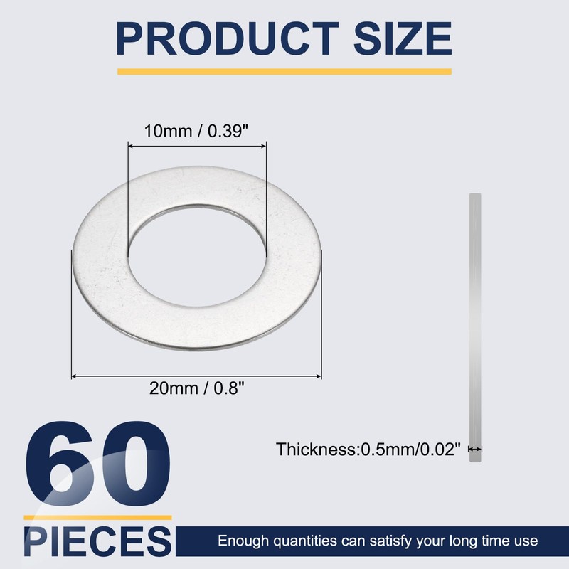 sourcing map M10 Flat Washer for Screw, 60Pcs Metal Washers