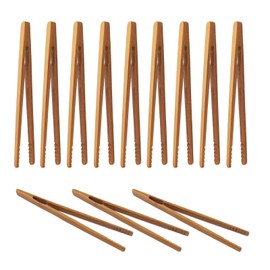 Pack of 12 Bamboo Tongs, Wooden Cooking Toast Tongs, Reusable Kitchen Tongs, Barbecue Tongs for Kitchen, Tea, Grilled Meat, Bread, Pastries, 18 cm