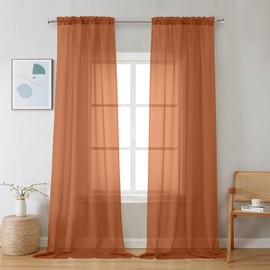 Chyhomenyc Sheer Orange Curtains 90 inches Long 2 Panels, Light Filtering Soft Airy Solid Elegant Voile Window Treatment Drapes for Bedroom Living Room Wedding Party Decor, 42 Wx90 L Inches