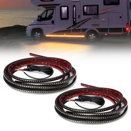 2Pcs 15 Feet Running Board Lights Sequential Amber Side Marker Lights with White Courtesy Lights 540 LEDs Flexible Extended Crew Cab Amber Led Light Strip for RV Camper Van Trailer (15ft)