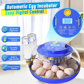 Incubator for Hatching 18 Eggs - Automatic Turning Smart Temp Humidity Control with Alarm, 360° Clear View Candler Function for Chicken Duck Quail Goose Poultry (Dual Trays)