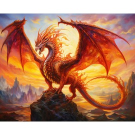 Rebotipy Paint by Number for Adults Dragon on a Cliff in The Sunset Adults Paint by Number Kits on Canvas Digital Acrylic Paint by Numbers Kits Oil Painting by Numbers for Canvas Art 16x20 in