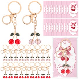 30 Sets Cherry Keychain Party Favors Bulk Cherries Keyring with 30 Thank You Cards and Bags Cherry on Top Baby Shower Decorations Wedding Guest Gifts Birthday Party Supplies