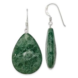 925 Sterling Silver Large Crack Aventurine Green Tear Drop Earrings